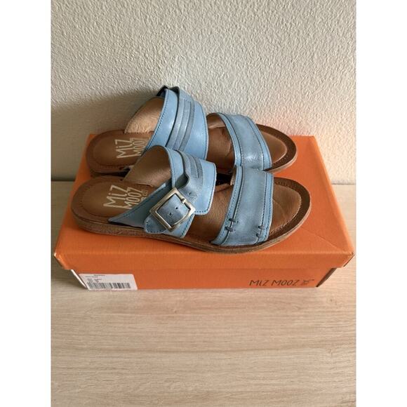 Miz Mooz Leather Double Band Slide‎ Slip On Sandals Florra Beach Resortwear Sz 8 - Picture 1 of 9